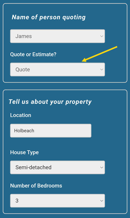 Screenshot of staff version of window cleaning cost calculator
